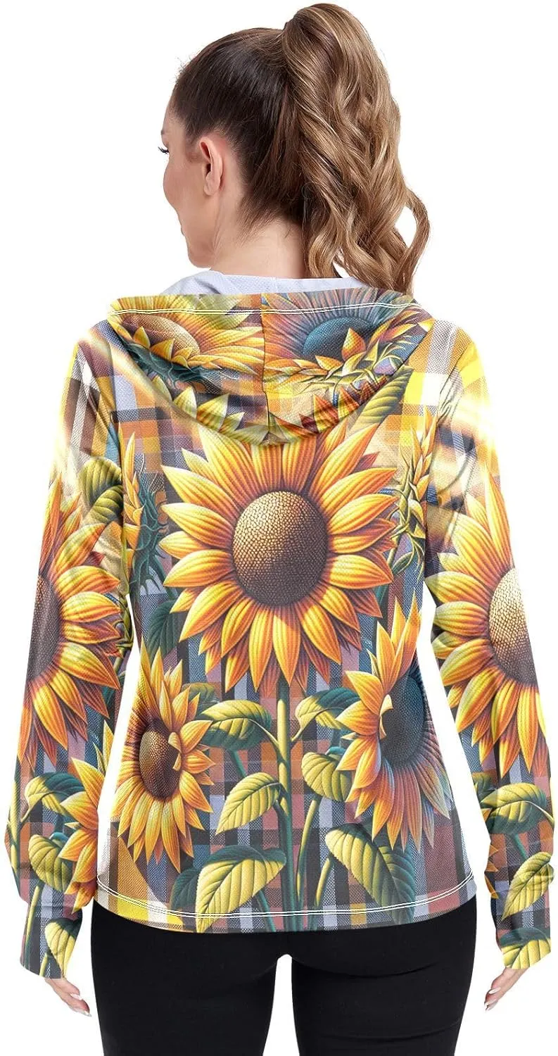 Sunflowers Plaid Womens Uv Protection Clothing, Upf 50  Beach Jacket, S-XXL