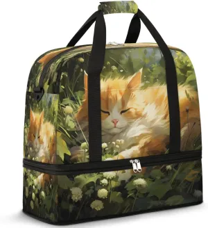 Sunlit Feline Rest Travel Duffel Bag, Travel Essentials, Gym Bag for Women, Weekender Overnight Bag With Shoes Compartment, Carry On Bags for Airplanes