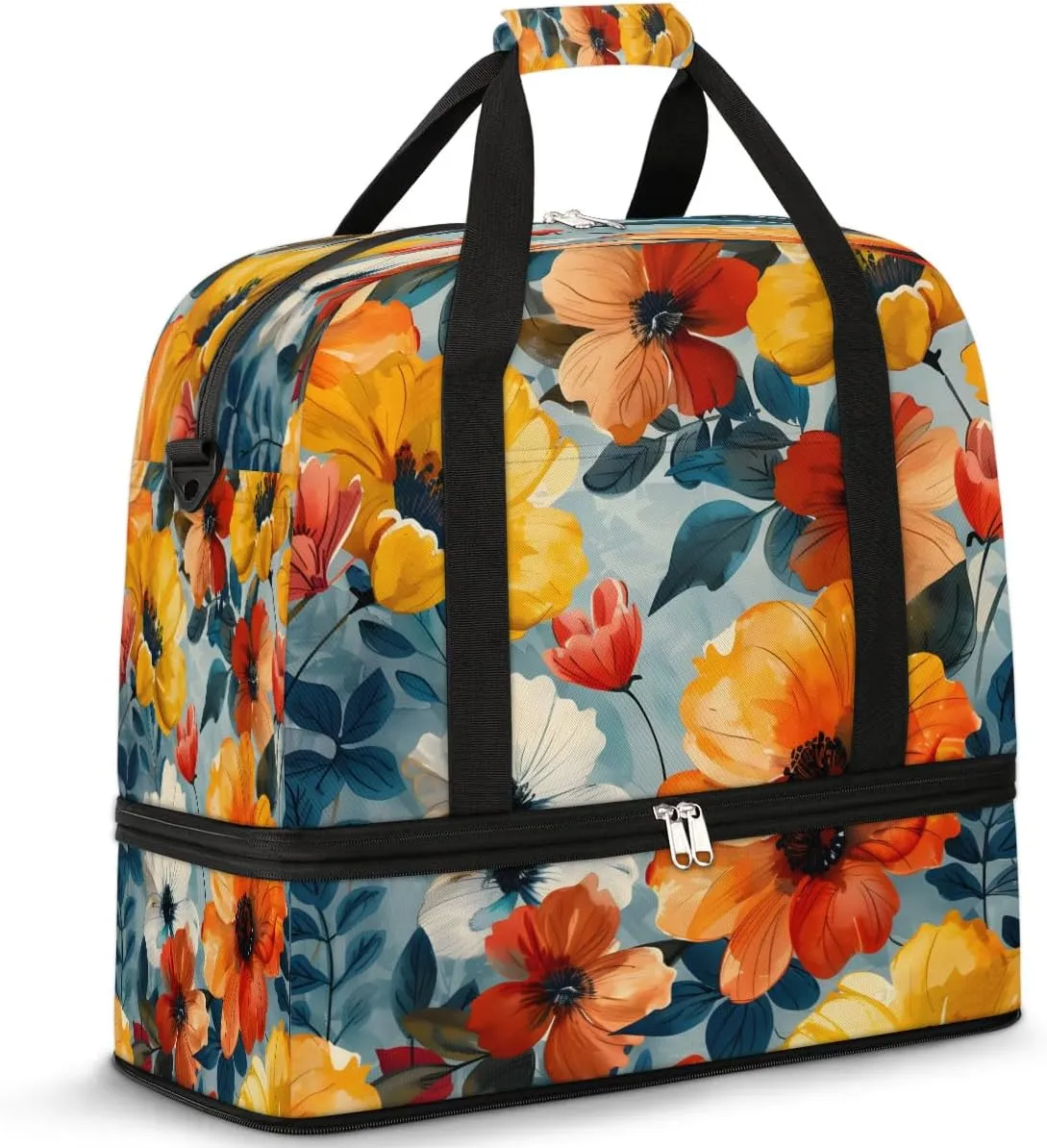 Sunlit Petals Travel Duffel Bag, Travel Essentials, Gym Bag for Women, Weekender Overnight Bag With Shoes Compartment, Carry On Bags for Airplanes