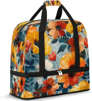 Sunlit Petals Travel Duffel Bag, Travel Essentials, Gym Bag for Women, Weekender Overnight Bag With Shoes Compartment, Carry On Bags for Airplanes