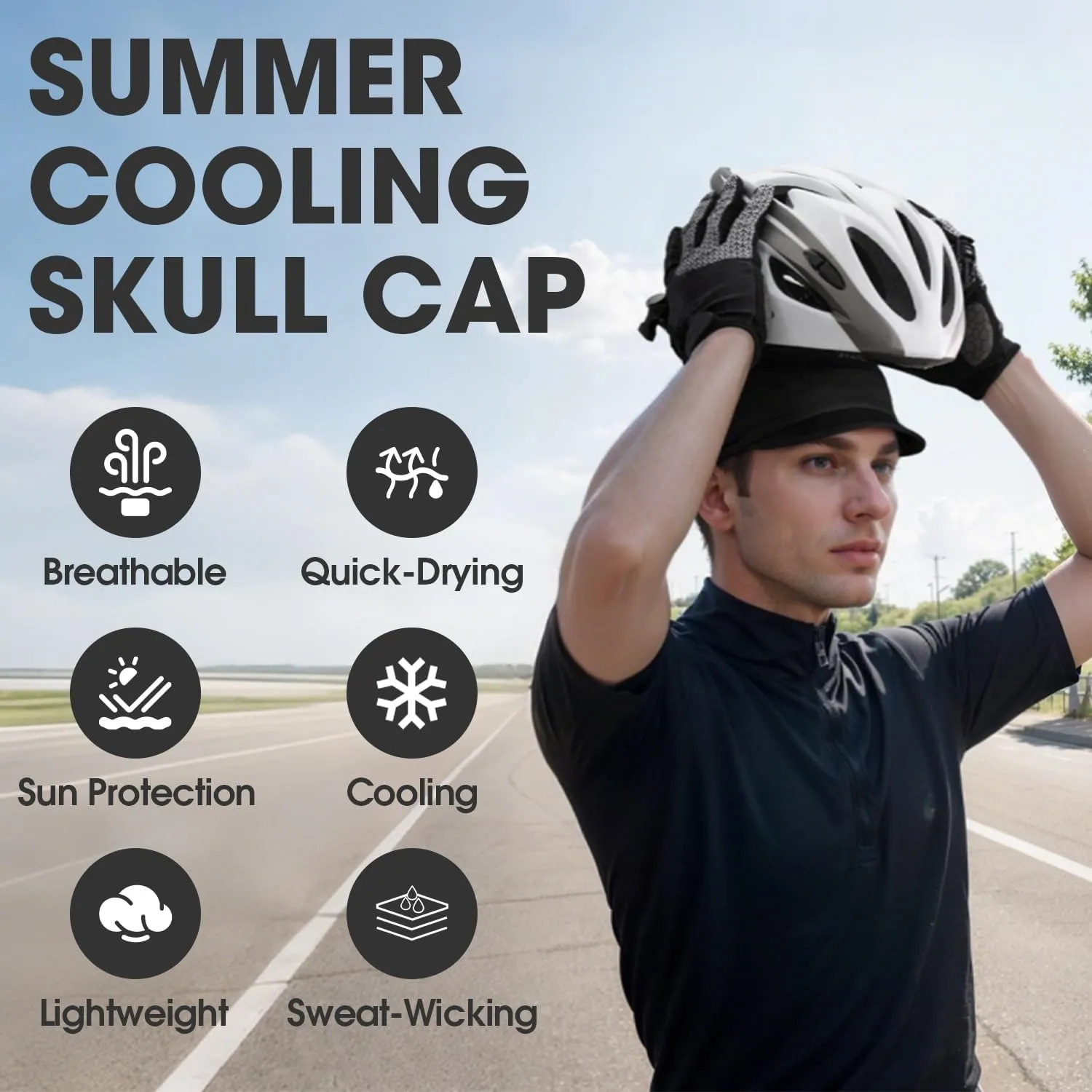 SUNMECI 2 Pcs Cooling Skull Cap for Men,Cycling Cap Helmet Liner with Sun Visor for Running Bike Hard Hat Liner