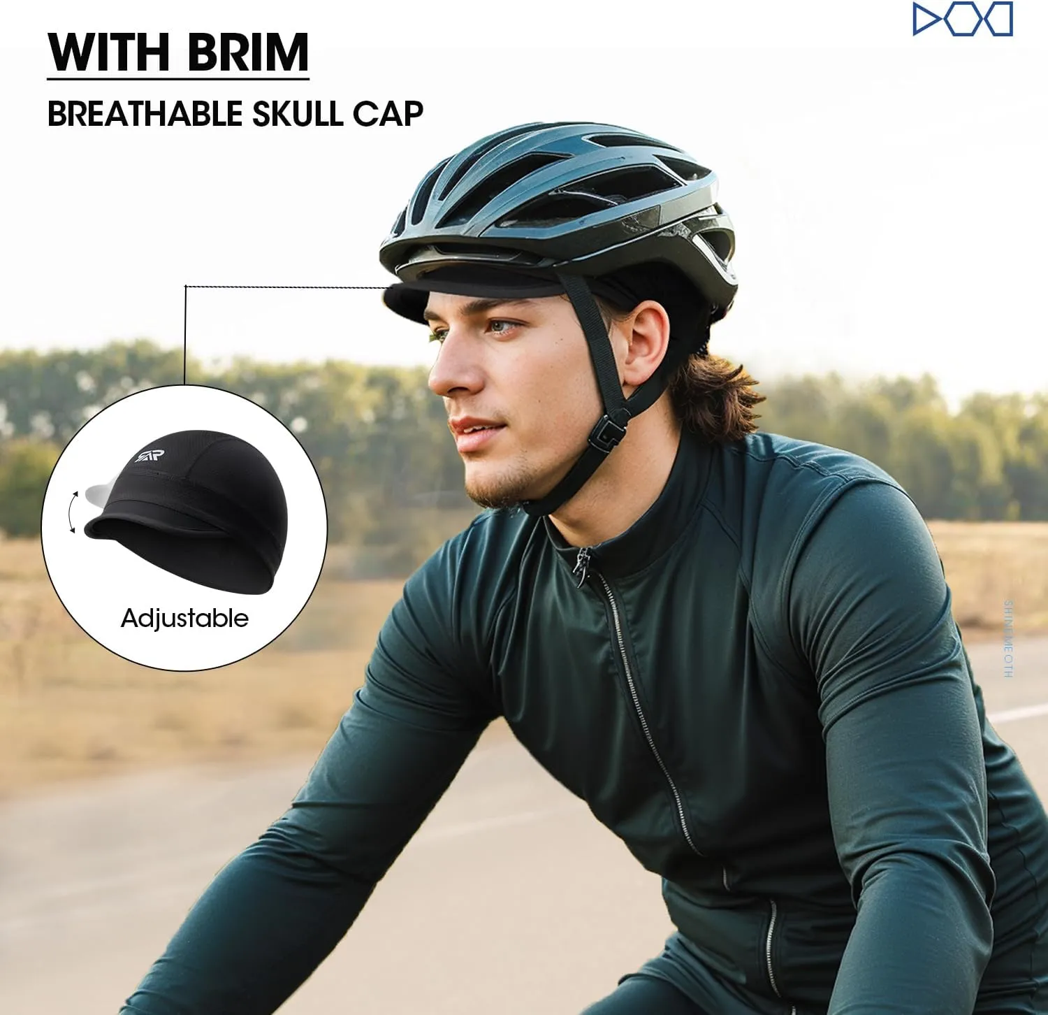 SUNMECI 2 Pcs Cooling Skull Cap for Men,Cycling Cap Helmet Liner with Sun Visor for Running Bike Hard Hat Liner