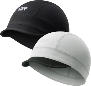 SUNMECI 2 Pcs Cooling Skull Cap for Men,Cycling Cap Helmet Liner with Sun Visor for Running Bike Hard Hat Liner