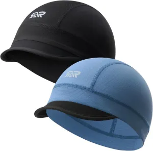 SUNMECI 2 Pcs Cooling Skull Cap for Men,Cycling Cap Helmet Liner with Sun Visor for Running Bike Hard Hat Liner