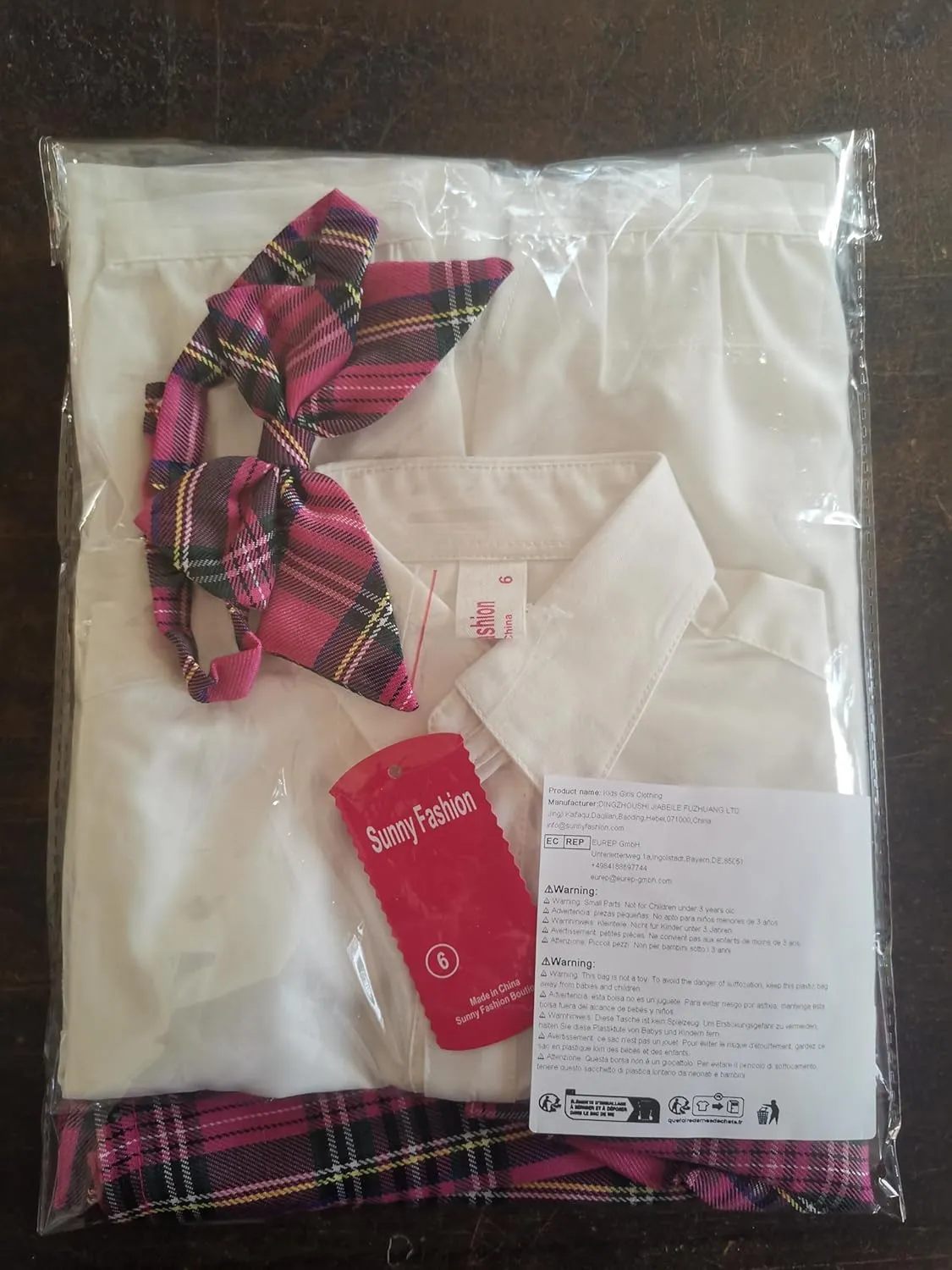 Sunny Fashion 3 Pieces School Uniform Girls White Shirt Skirt Collar Bow Tie