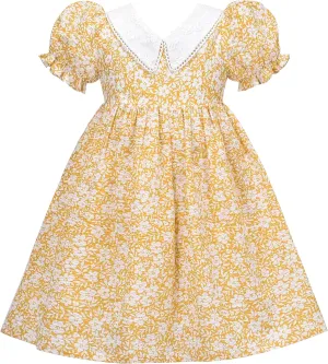 Sunny Fashion Girls Dress Beige Short Sleeve Collar Button Front School Uniform
