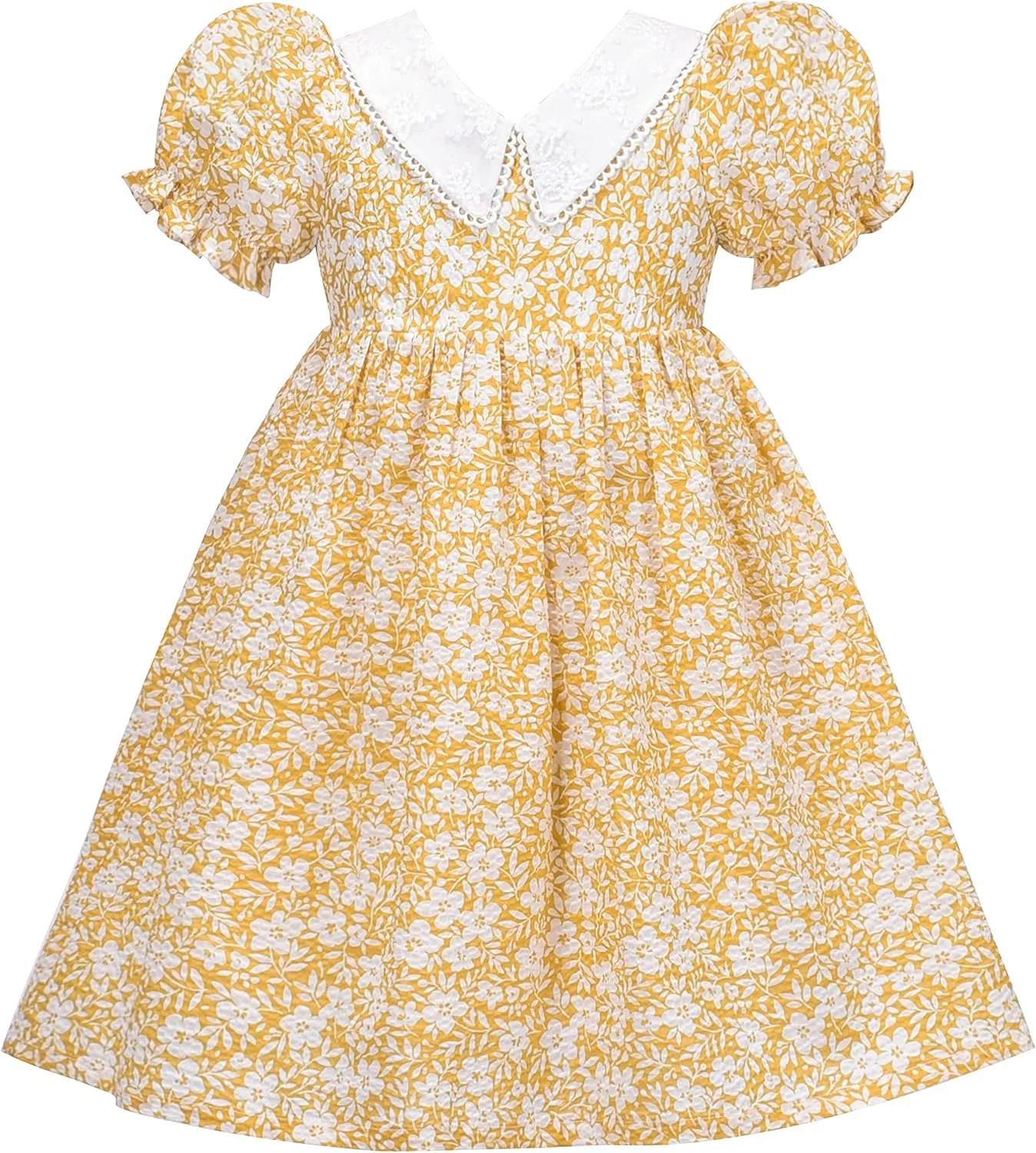 Sunny Fashion Girls Dress Beige Short Sleeve Collar Button Front School Uniform