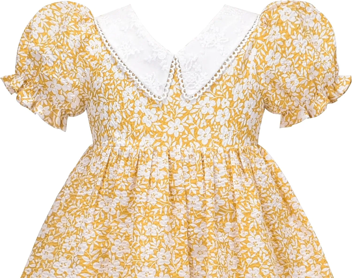 Sunny Fashion Girls Dress Beige Short Sleeve Collar Button Front School Uniform
