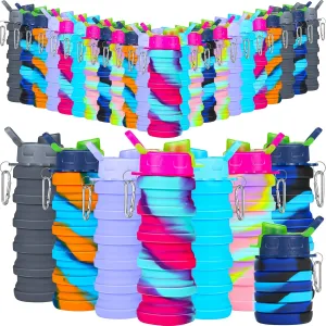 Sunnyray 30 Pack Collapsible Water Bottles 17oz Silicone Foldable Water Bottle Bulk Portable Leak Proof Reusable Camouflage Sports Bottles with Clip for Travel Hiking Camping Outdoor