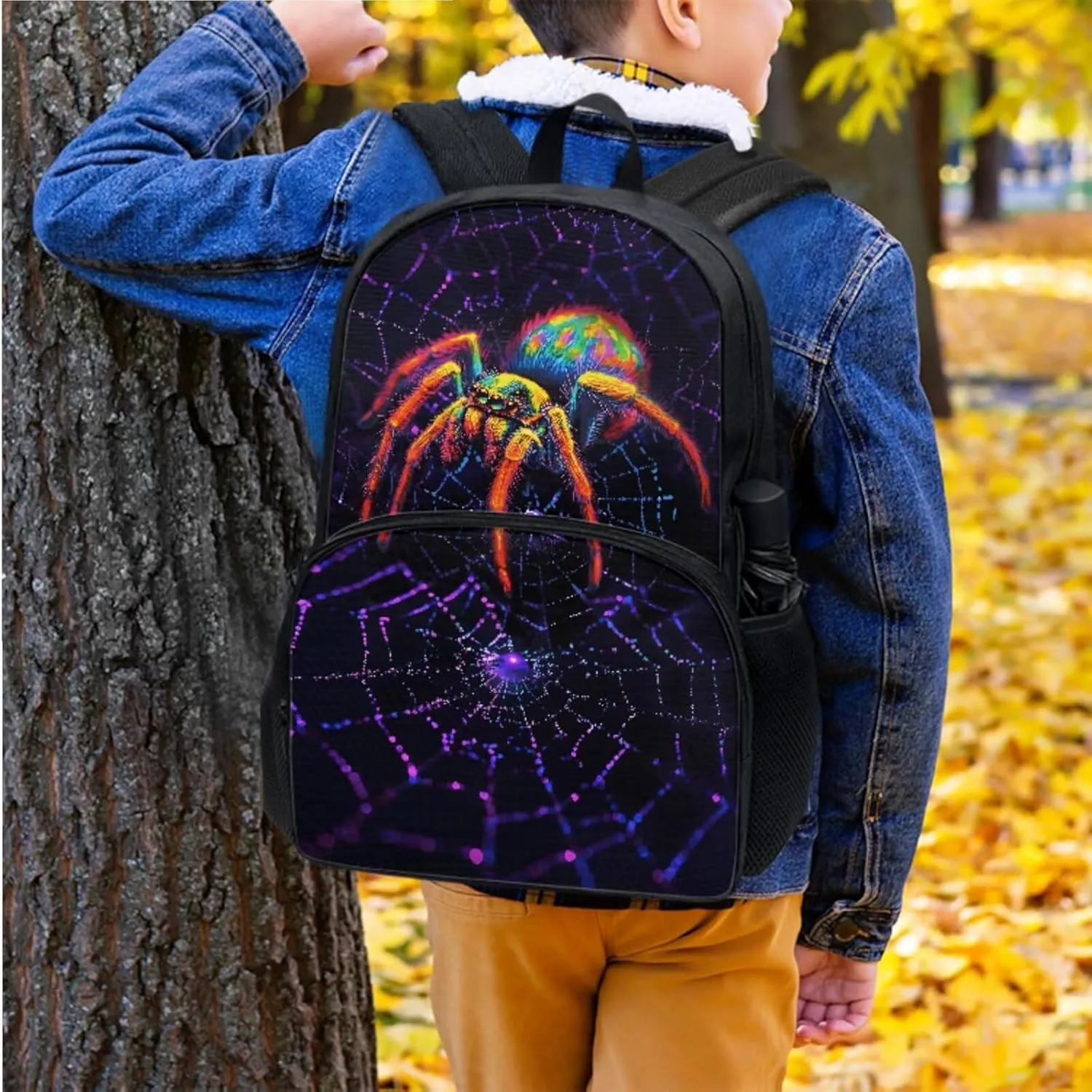 Suobstales Spider Web Print Backpack for Boys School Bag with Lunch Bag and Pencil Case Set Kids 3 in 1 Bookbag Back Packs Satchel Travel Daypack Rucksack