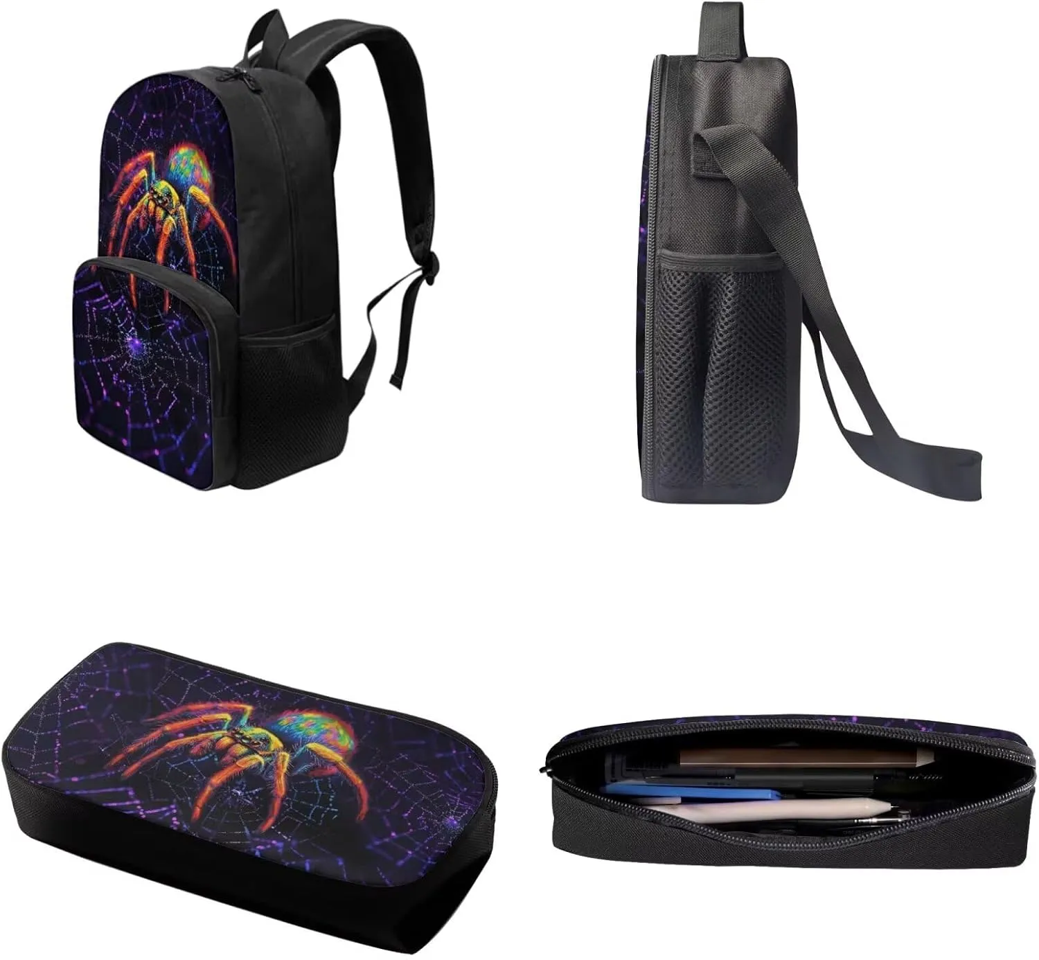 Suobstales Spider Web Print Backpack for Boys School Bag with Lunch Bag and Pencil Case Set Kids 3 in 1 Bookbag Back Packs Satchel Travel Daypack Rucksack