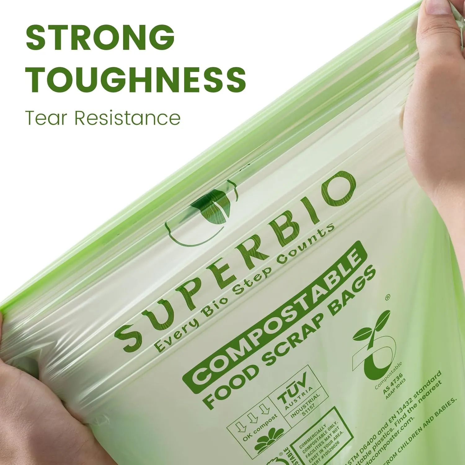 SUPERBIO 55 Gallon Compostable Yard Waste Bags, Lawn & Leaf Bags, Heavy Duty Extra Thick 1.57 Mil, (80 Count Bulk), 208.1 Liter, BPI and OK compost INDUSTRIAL