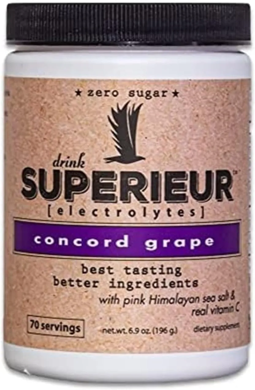 Superieur Electrolytes – Plant Based Electrolyte Supplement w/Sea Minerals for Hydration & Recovery–Keto Friendly, Non-GMO, Zero Sugar, Vegan Healthy Sports Drink Powder – Concord Grape (70 Servings)