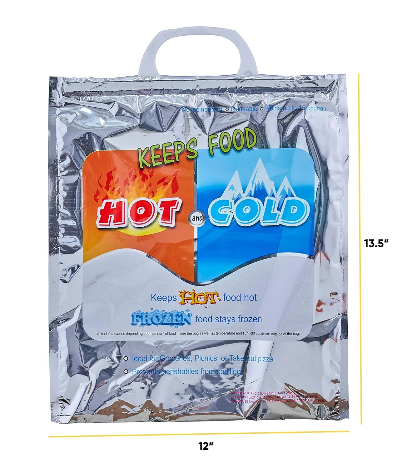Superio Hot and Cold Insulated Bags for Food Delivery, Grocery Shopping Bags, Food Storage for Hot and Frozen Food for Travel, Disposable Cooler Bag, Reinforced Thermal Lunch Bag (4, 12"x13.5")