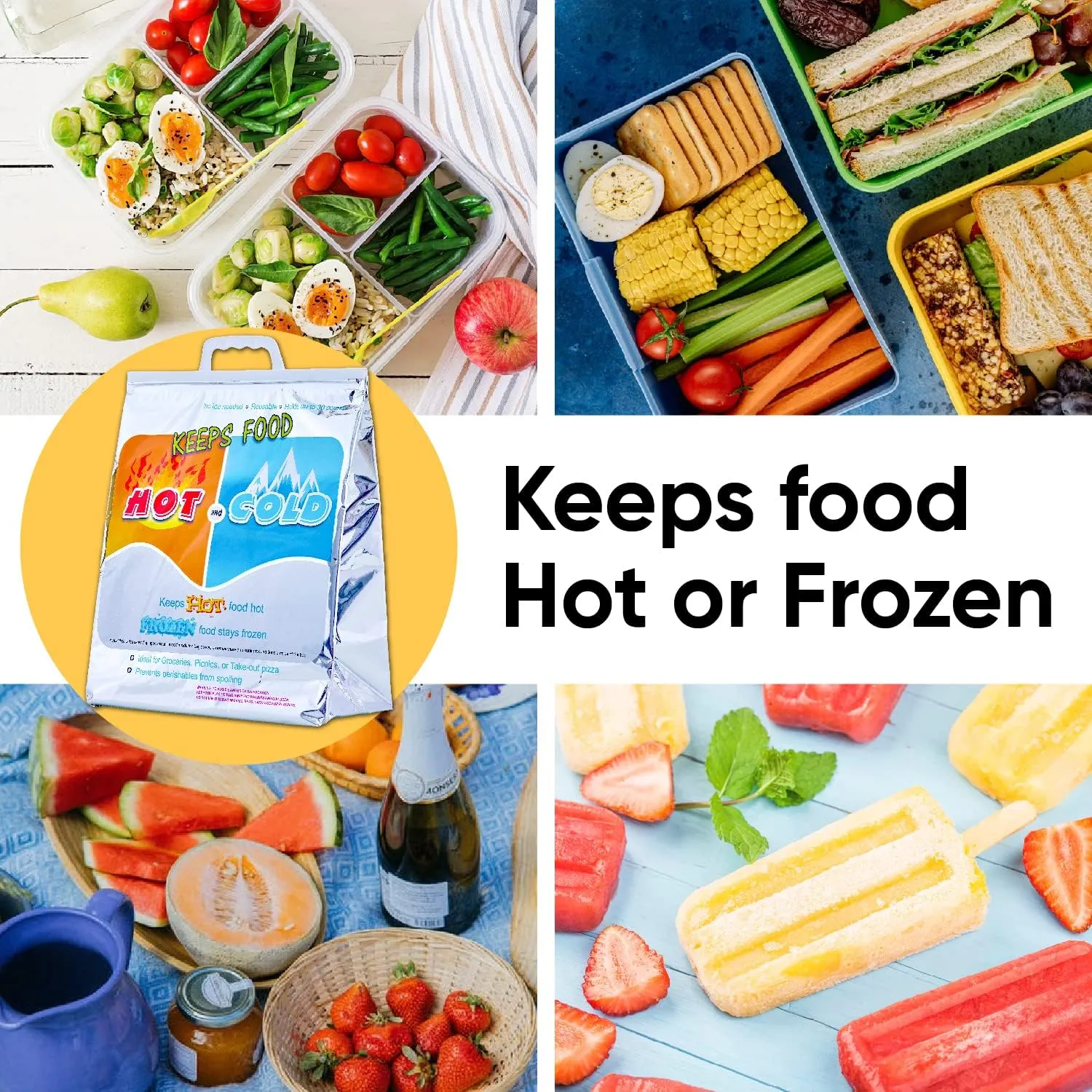 Superio Hot and Cold Insulated Bags for Food Delivery, Grocery Shopping Bags, Food Storage for Hot and Frozen Food for Travel, Disposable Cooler Bag, Reinforced Thermal Lunch Bag (4, 13"x7"x15.5")