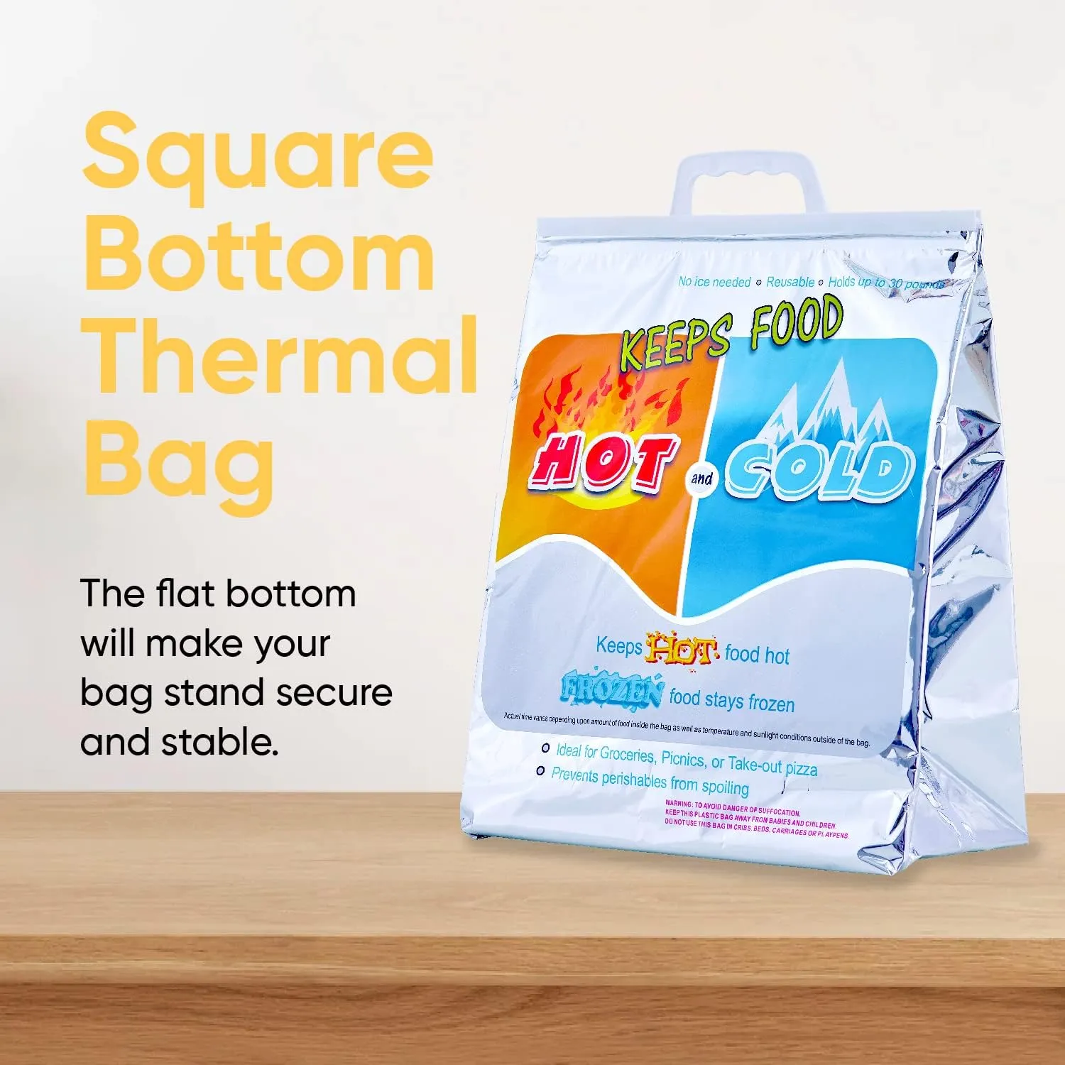 Superio Hot and Cold Insulated Bags for Food Delivery, Grocery Shopping Bags, Food Storage for Hot and Frozen Food for Travel, Disposable Cooler Bag, Reinforced Thermal Lunch Bag (4, 13"x7"x15.5")