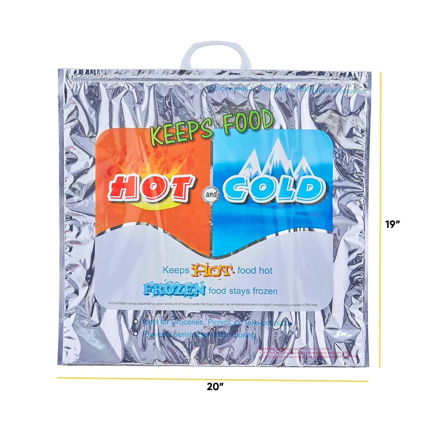Superio Hot and Cold Insulated Bags for Food Delivery, Grocery Shopping Bags, Food Storage for Hot and Frozen Food for Travel, Disposable Cooler Bag, Reinforced Thermal Lunch Bag (6, 20" x 19")
