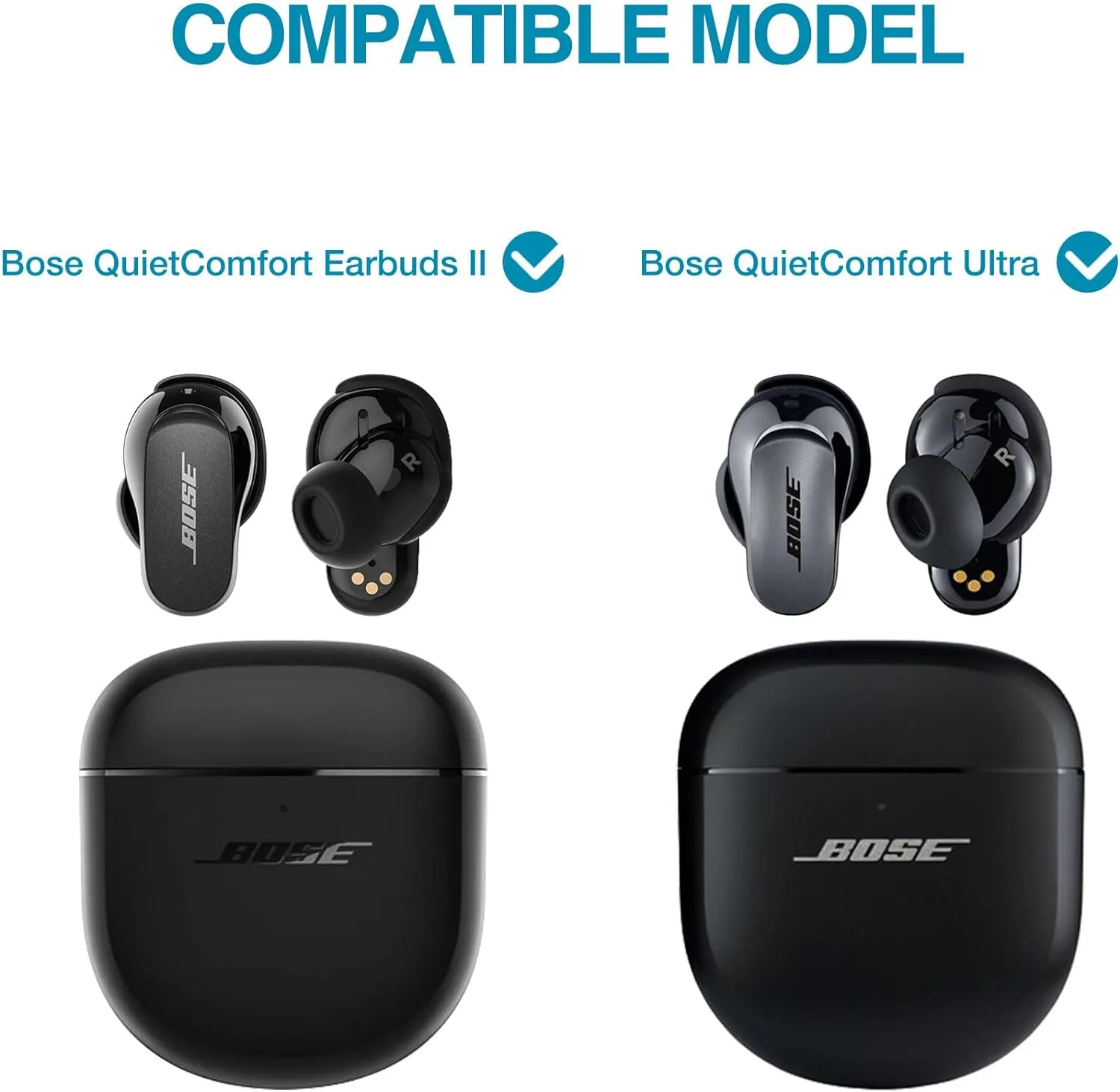 SURITCH Protective Cases for Bose QuietComfort Earbuds II 2022 / QuietComfort Ultra 2023, Shockproof Case Cover for Bose QC ii 2 Charging Case Accessories with Carabiner, Black