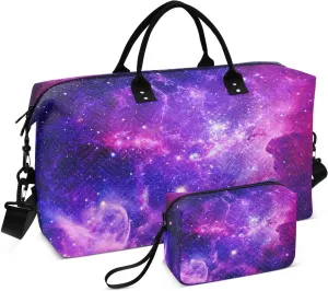 susiyo Bursting Galaxy Space Expandable Travel Duffle Bag, Large Weekender Overnight Bags and Adjustable Strap, Carry On Shoulder Tote Bag, Gym Duffel Bag with Toiletry Bags for Hospital