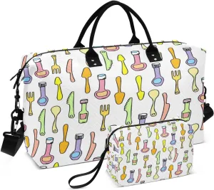 susiyo Kitchen Utensils Spoon Expandable Travel Duffle Bag, Large Weekender Overnight Bags and Adjustable Strap, Carry On Shoulder Tote Bag, Gym Duffel Bag with Toiletry Bags for Hospital
