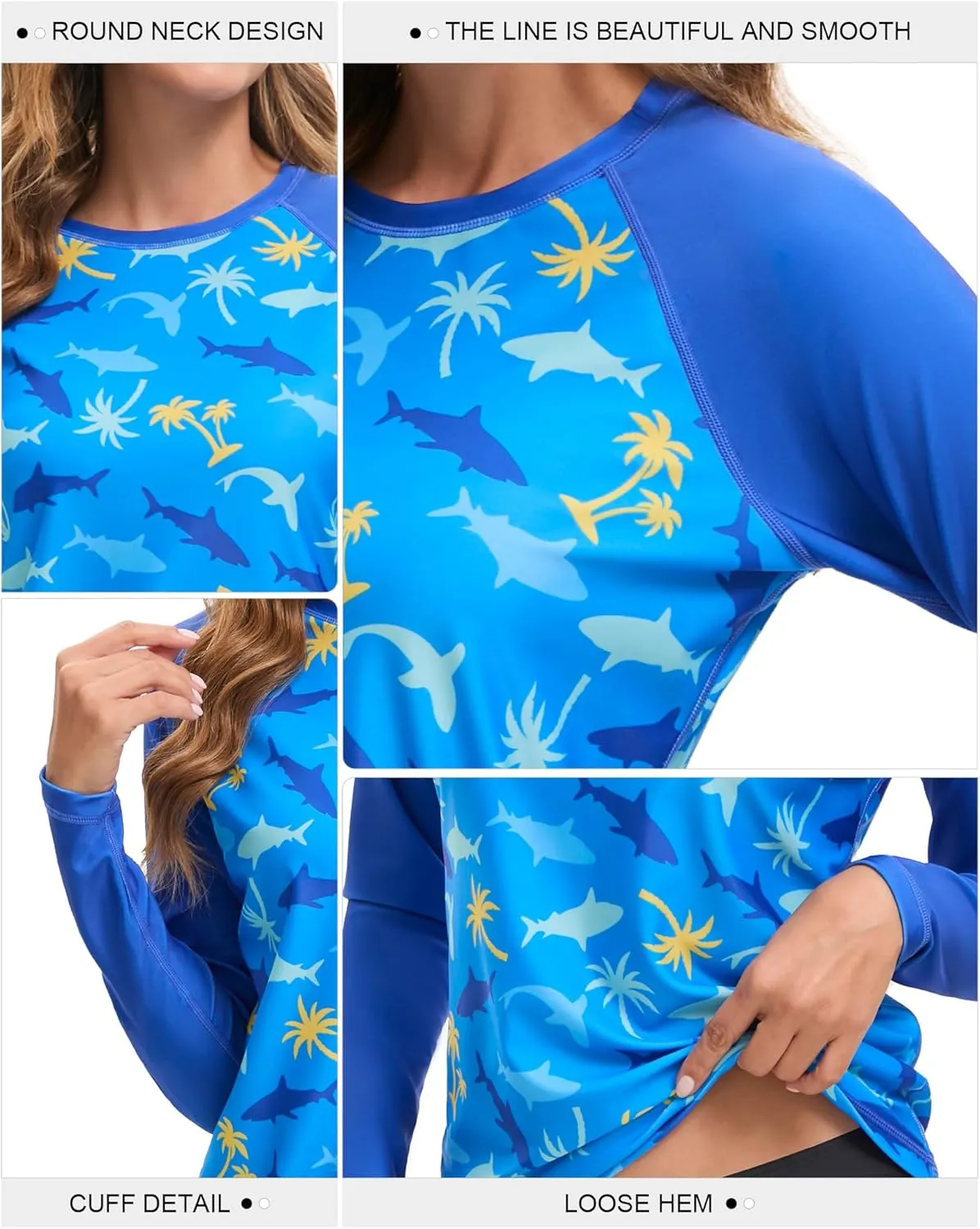 Swim Rash Guard Shirts for Women UPF 50  UV Protection Long Sleeve Round Neck Swimsuit Top for Outdoor Sports