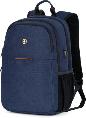 Swissdigital Design College 17 inch Laptop Backpack, Slim Business Travel Laptop Backpack With USB Charging Port For Women & Men Laptop Dark Blue (BIBERSTEIN SD1636-12)