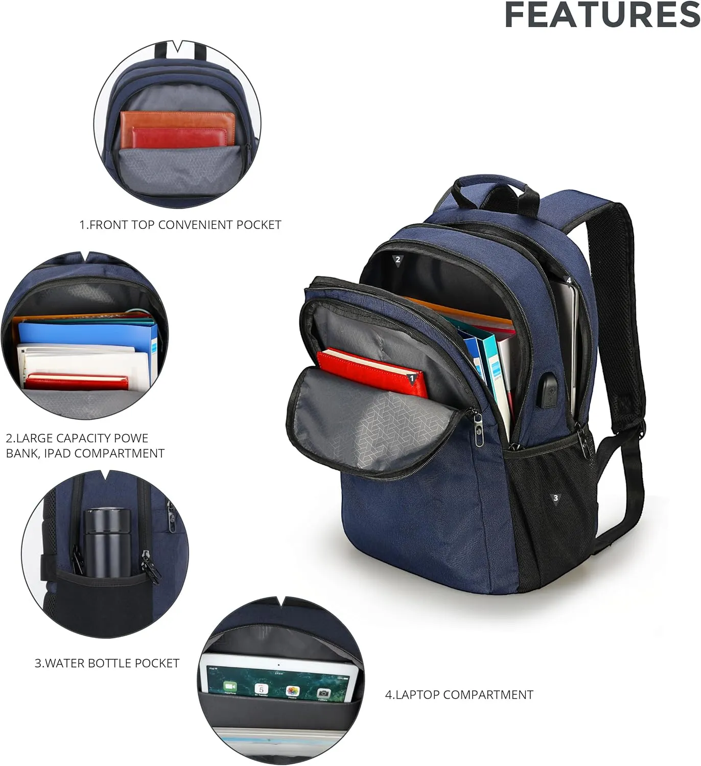 Swissdigital Design College 17 inch Laptop Backpack, Slim Business Travel Laptop Backpack With USB Charging Port For Women & Men Laptop Dark Blue (BIBERSTEIN SD1636-12)