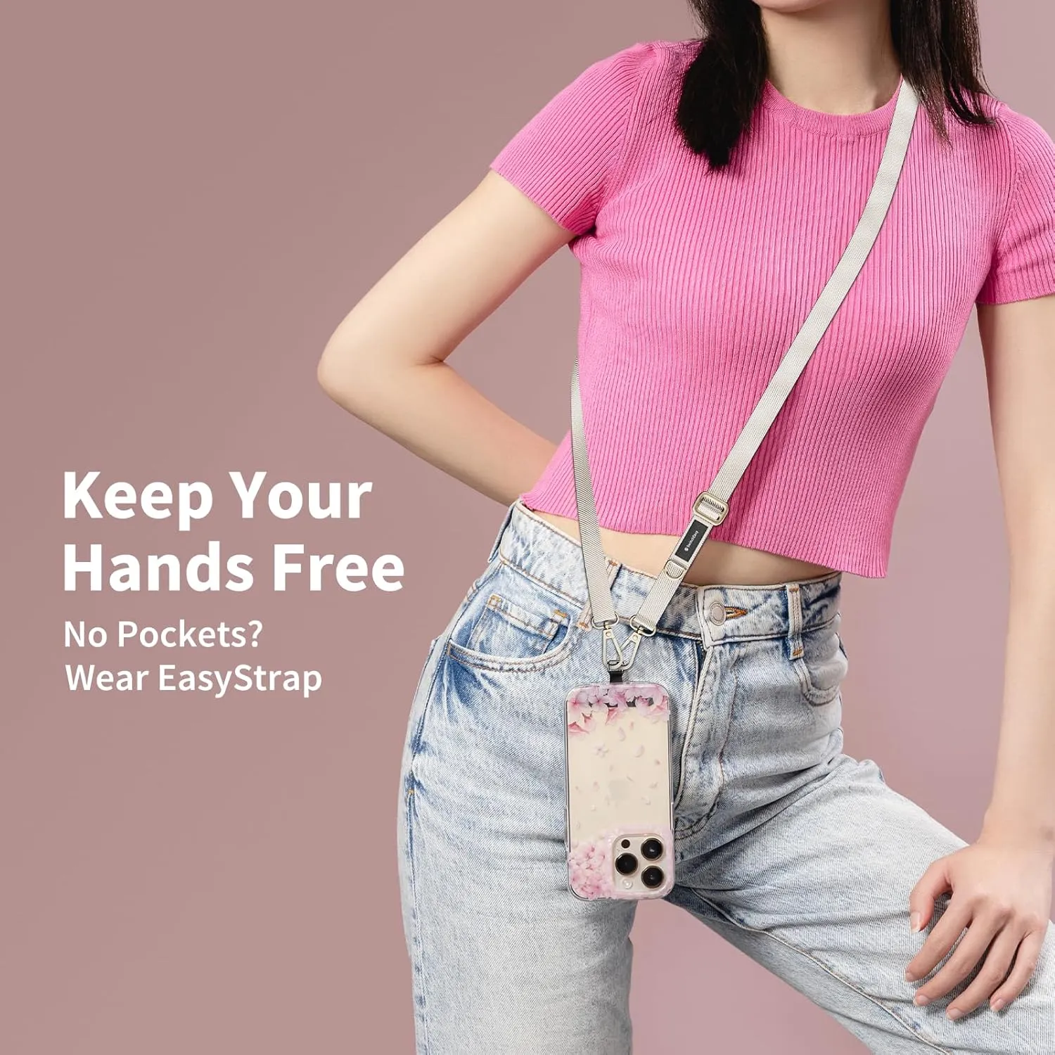 SWITCHEASY 20mm Adjustable Crossbody Phone Strap Compatible with Most Phones, Anti-Theft & Ant-Drop, Hands Free for Phone Lanyard Crossbody with Strap Card Phone Tether Tab- EasyStrap (Concrete Gray)
