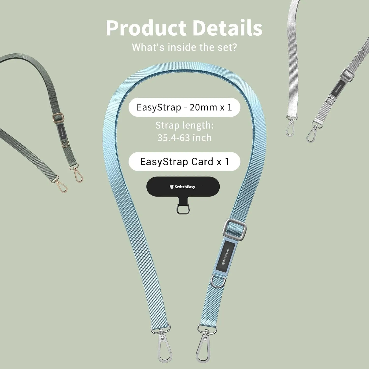 SWITCHEASY 20mm Adjustable Crossbody Phone Strap Compatible with Most Phones, Anti-Theft & Ant-Drop, Hands Free for Phone Lanyard Crossbody with Strap Card Phone Tether Tab- EasyStrap (Concrete Gray)