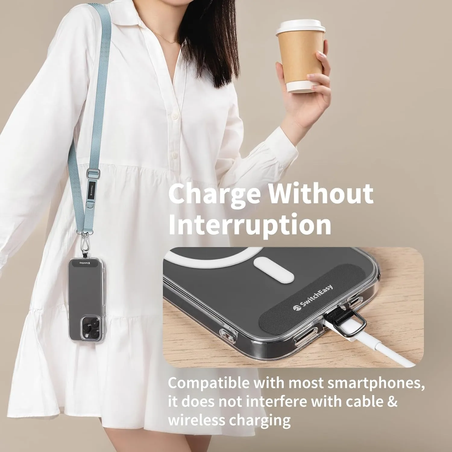SWITCHEASY 20mm Adjustable Crossbody Phone Strap Compatible with Most Phones, Anti-Theft & Ant-Drop, Hands Free for Phone Lanyard Crossbody with Strap Card Phone Tether Tab- EasyStrap (Concrete Gray)