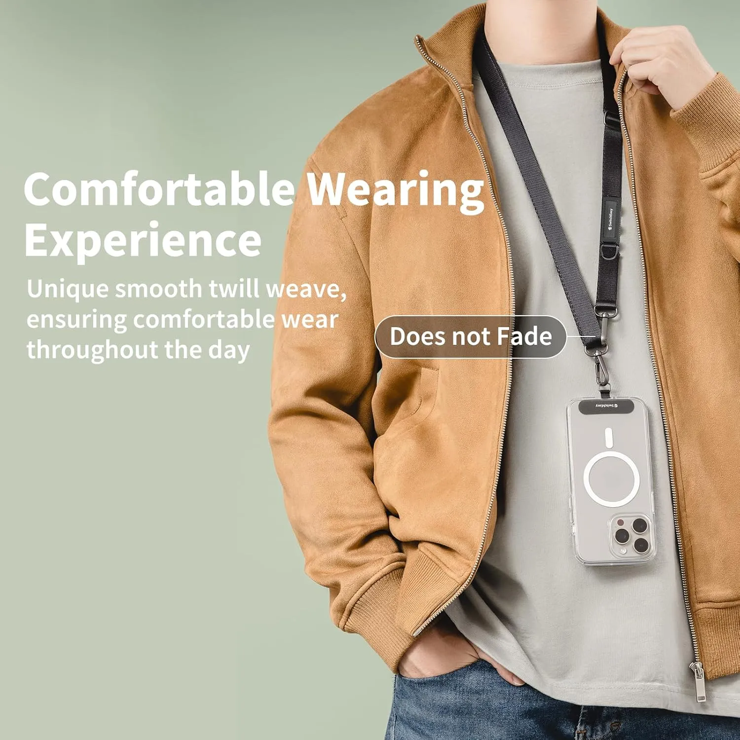SWITCHEASY 20mm Adjustable Crossbody Phone Strap Compatible with Most Phones, Anti-Theft & Ant-Drop, Hands Free for Phone Lanyard Crossbody with Strap Card Phone Tether Tab- EasyStrap (Concrete Gray)