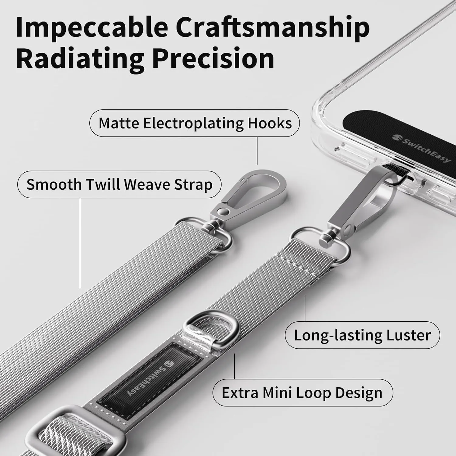 SWITCHEASY 20mm Adjustable Crossbody Phone Strap Compatible with Most Phones, Anti-Theft & Ant-Drop, Hands Free for Phone Lanyard Crossbody with Strap Card Phone Tether Tab- EasyStrap (Concrete Gray)