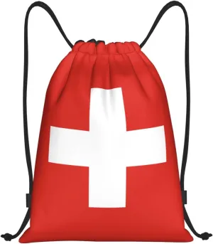 Switzerland Drawstring Backpack Yoga Beach Sackpack Lightweight Gym Sports String Swiss Bag S