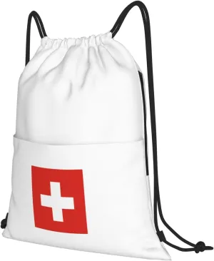 Switzerland Flag Drawstring Backpack Flag of Switzerland Sackpack Swiss Bag