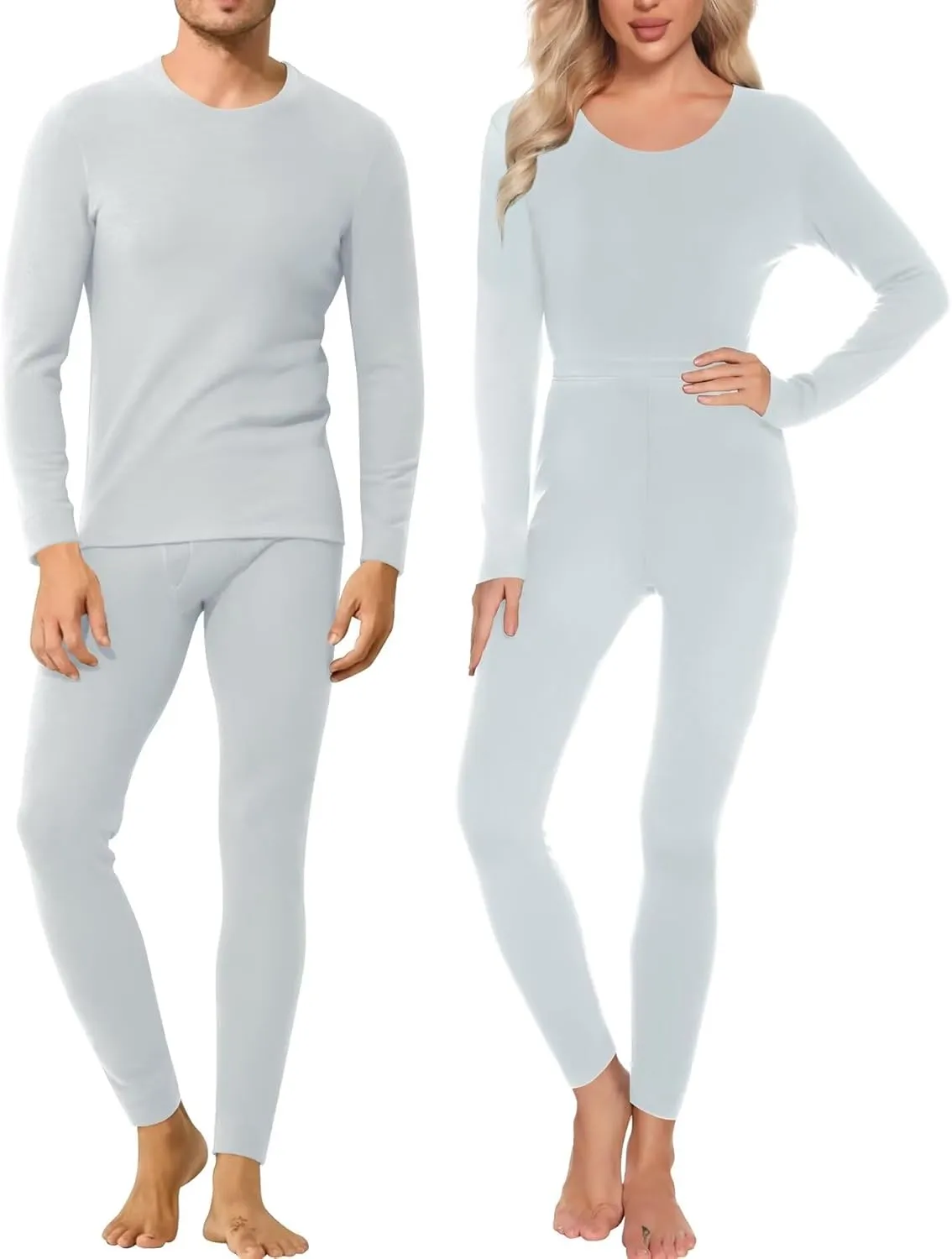 SWOMOG Couple Thermal Underwear Sets Women & Men Ultra Soft Long Johns Base Layer Fleece Lined Warm Top & Bottom