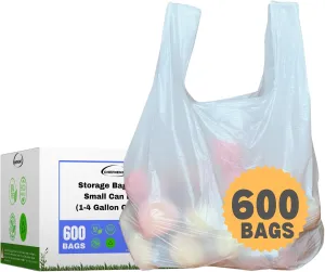 T-shirt Biodegradable White Plastic Bag (600 ct.) Small Can Liners Thank You Grocery Shooping Size Doggy Poop Bags Compatible with Arm & Hammer Swivel Bin & Rake pooper scooper Multipurpose Bags