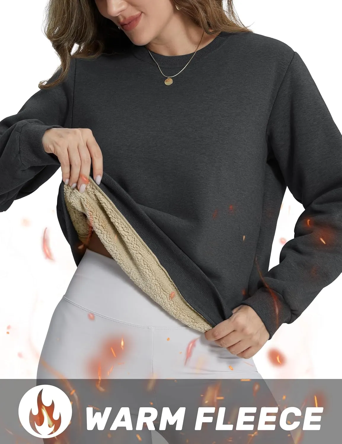 TACVASEN Womens Sherpa Lined Sweatshirts Casual Crewneck Cute Fleece Pullover Long Sleeve Thermal Shirts