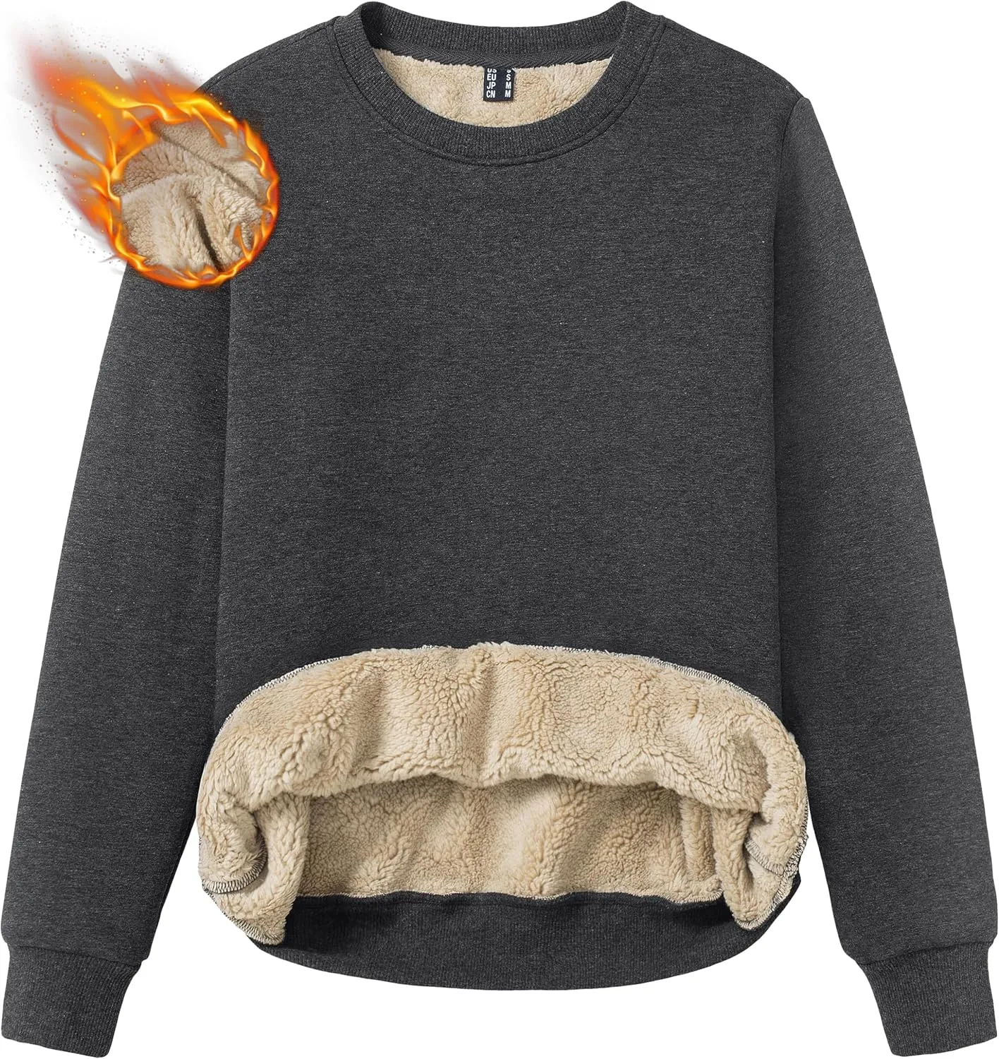 TACVASEN Womens Sherpa Lined Sweatshirts Casual Crewneck Cute Fleece Pullover Long Sleeve Thermal Shirts