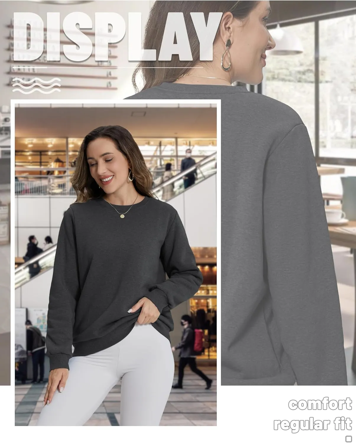 TACVASEN Womens Sherpa Lined Sweatshirts Casual Crewneck Cute Fleece Pullover Long Sleeve Thermal Shirts