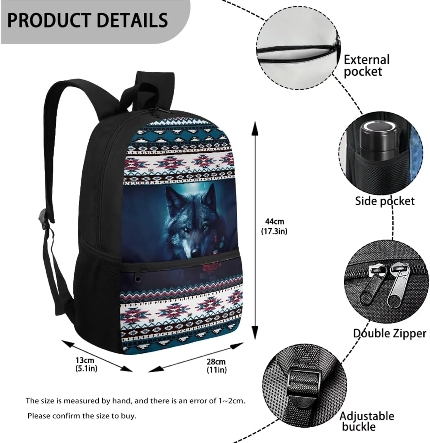 Talayituse Aztec Wolf Rose Geometric Print School Bag Bookbag for Primary Junior School Student 3 PCS Backpack Set with Lunch Box Pencil Case for Boys Kids