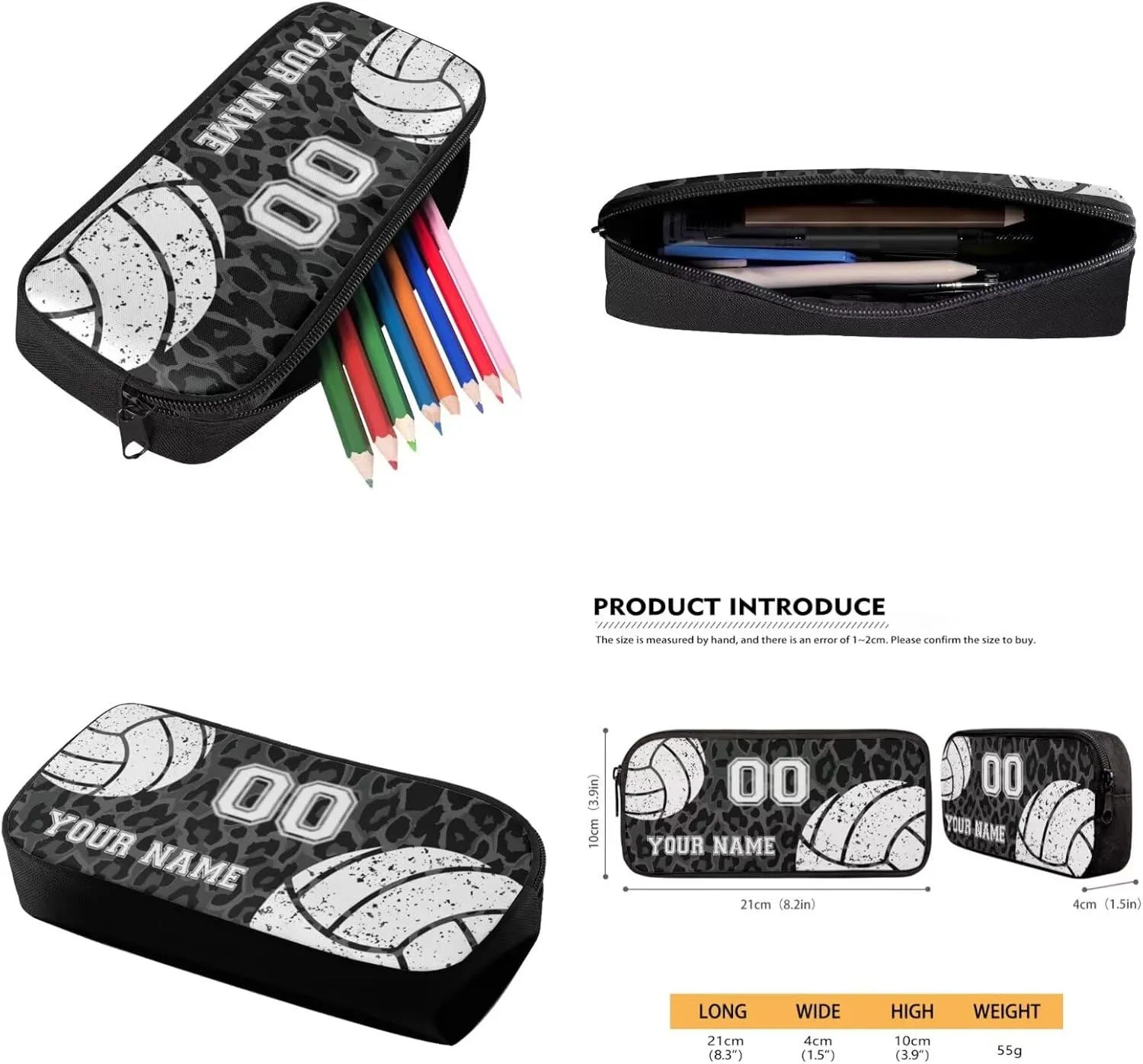 Talayituse Volleyball Print 4 Pieces Backpack Sets Black Leopard Primary Schoolbag Travel Daypack Shoulder Bag Rucksack Knapsack Bookbag with Lunch Box/Pencil Case/Crossbody Bag for Boys Girls