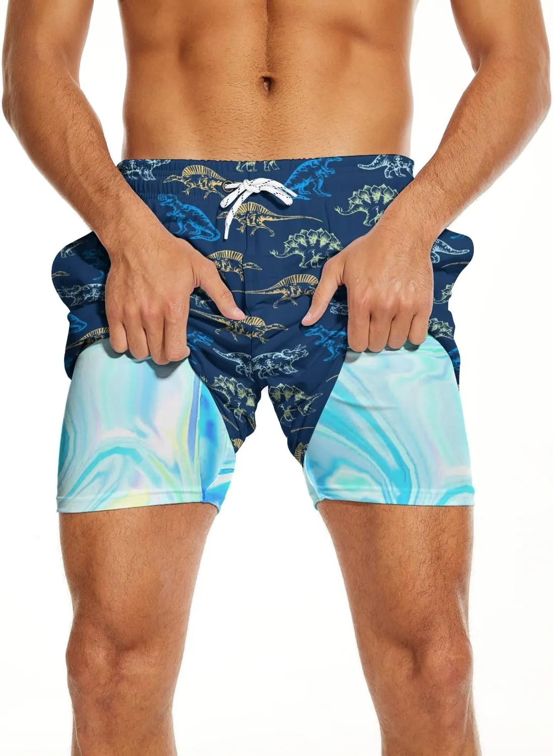 Tasneem Mens Swim Trunks with Compression Liner Swim Shorts 5 Inch Inseam Quick Dry Mens Bathing Suit