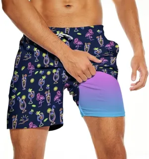Tasneem Mens Swim Trunks with Compression Liner Swim Shorts 5 Inch Inseam Quick Dry Mens Bathing Suit