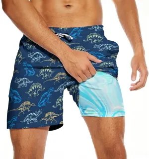 Tasneem Mens Swim Trunks with Compression Liner Swim Shorts 5 Inch Inseam Quick Dry Mens Bathing Suit