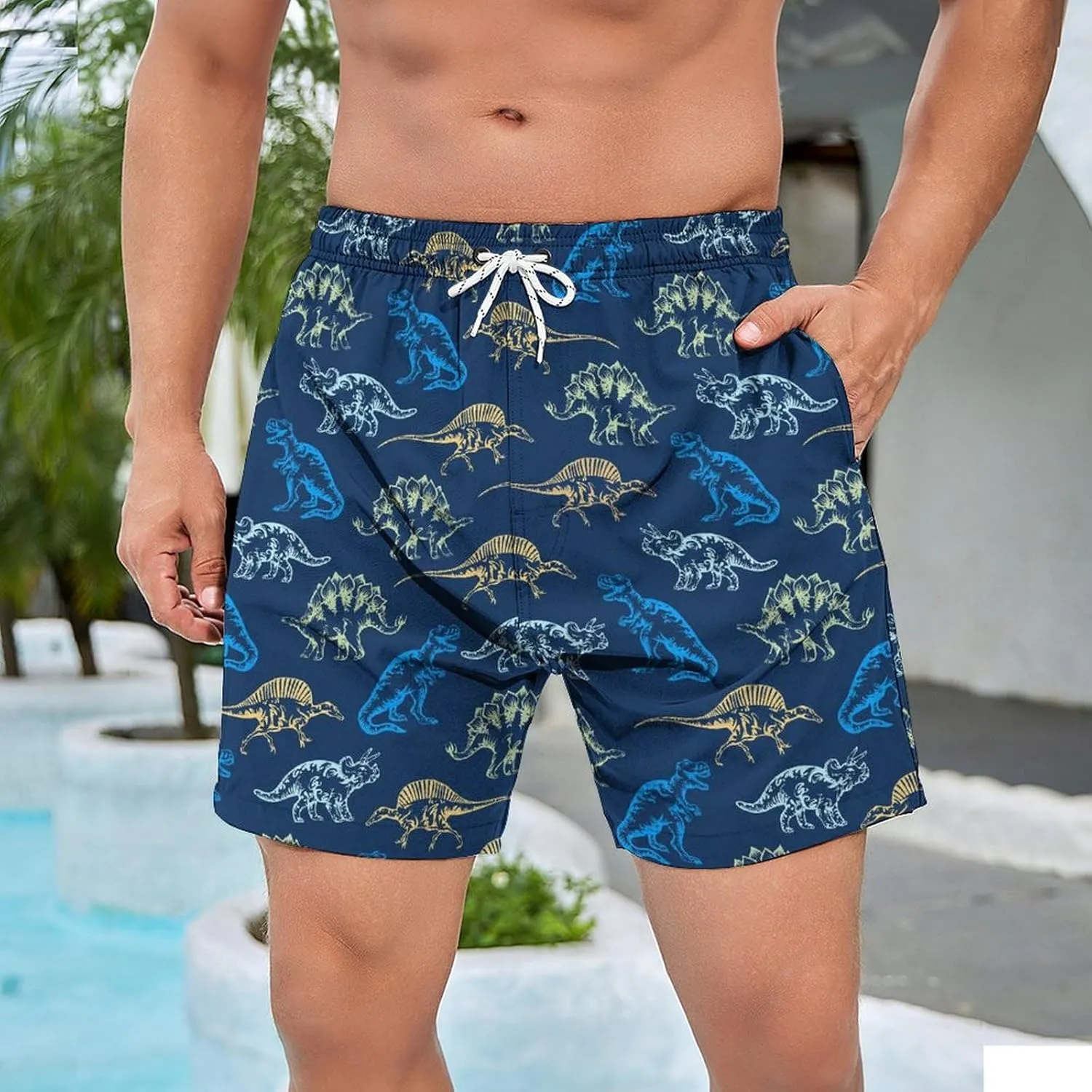 Tasneem Mens Swim Trunks with Compression Liner Swim Shorts 5 Inch Inseam Quick Dry Mens Bathing Suit