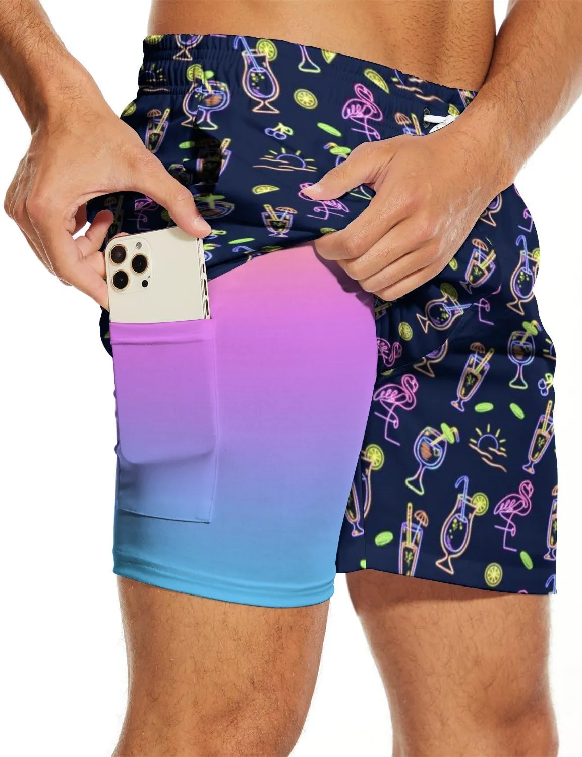 Tasneem Mens Swim Trunks with Compression Liner Swim Shorts 5 Inch Inseam Quick Dry Mens Bathing Suit