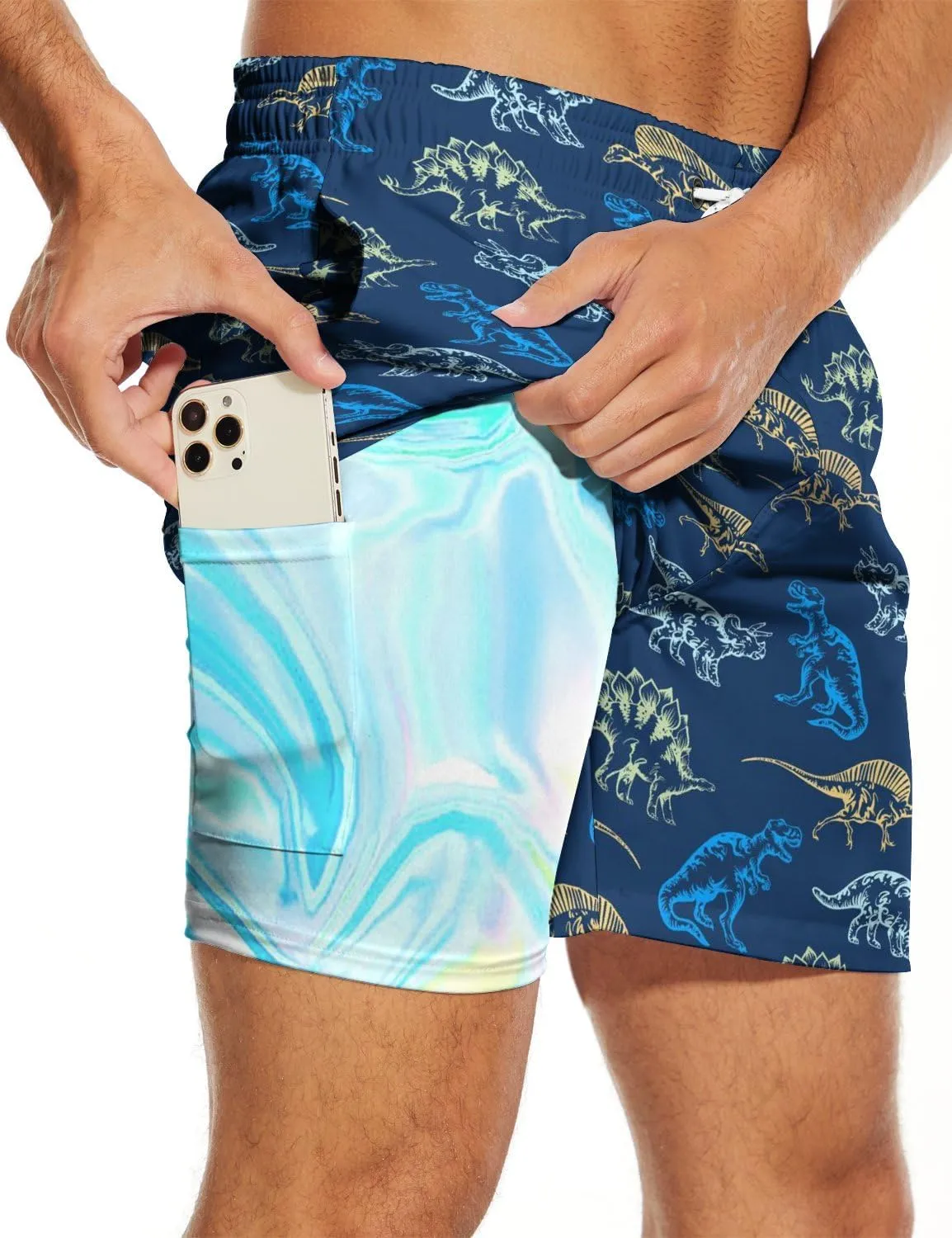 Tasneem Mens Swim Trunks with Compression Liner Swim Shorts 5 Inch Inseam Quick Dry Mens Bathing Suit