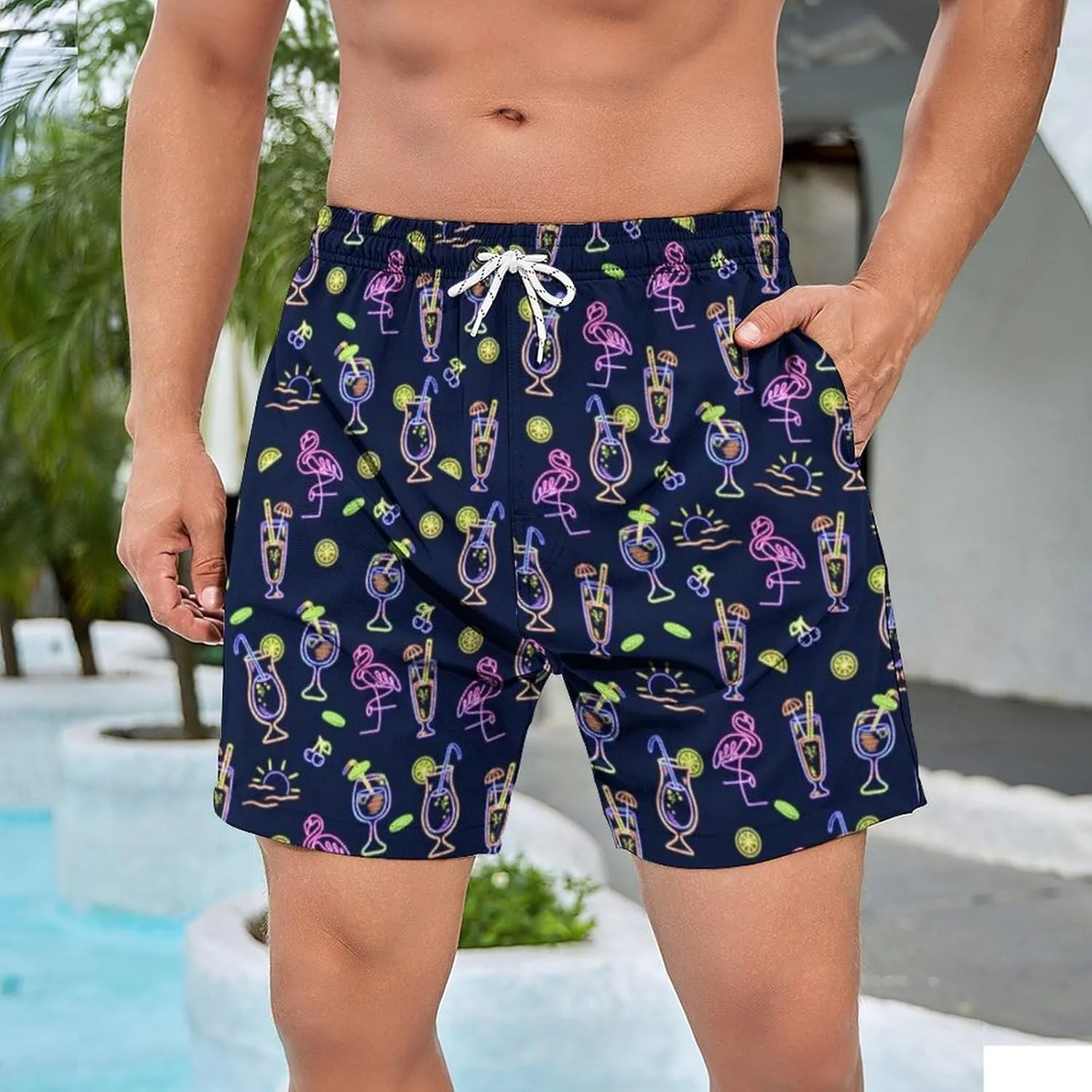 Tasneem Mens Swim Trunks with Compression Liner Swim Shorts 5 Inch Inseam Quick Dry Mens Bathing Suit