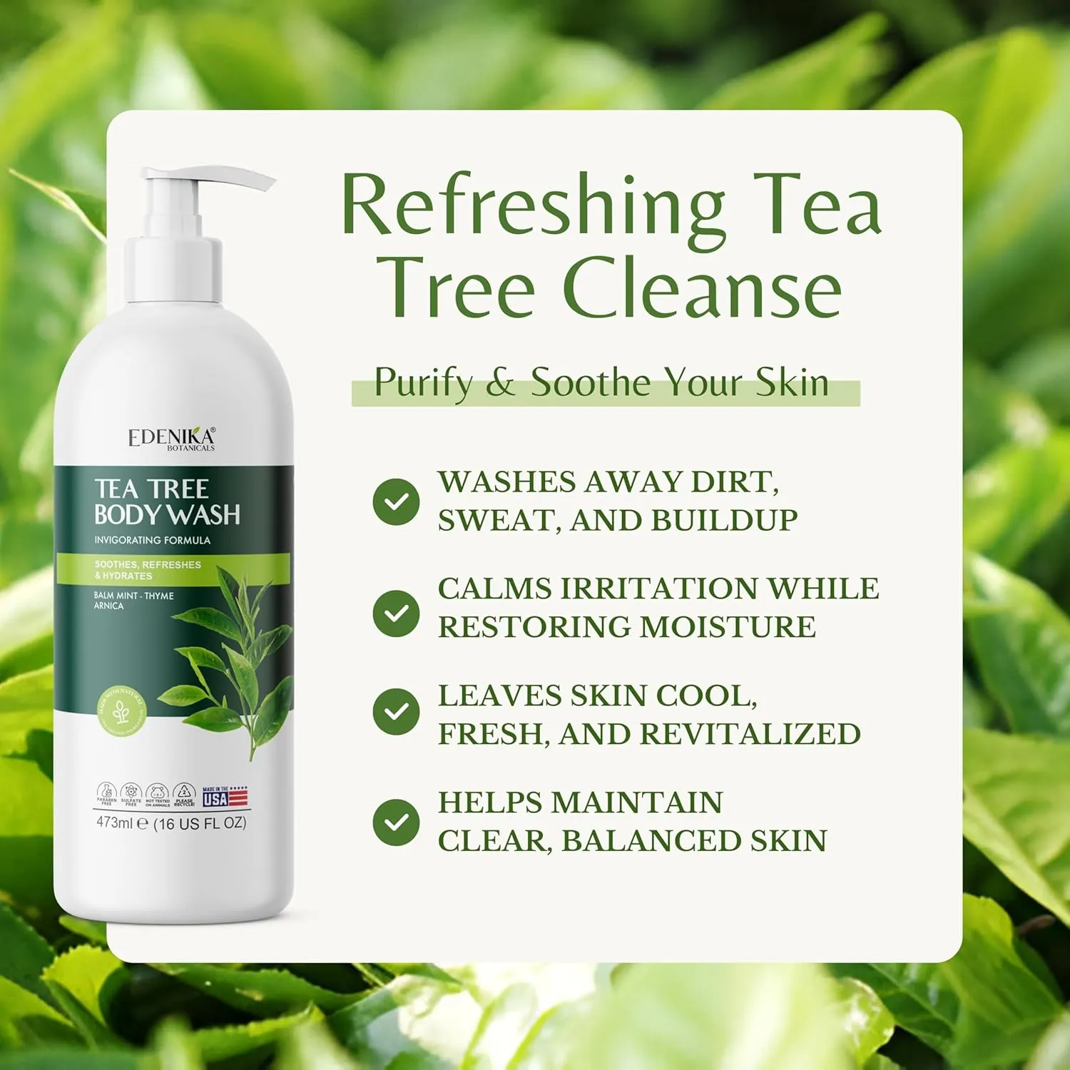 Tea Tree Oil Body Wash | Helps Soothe Dry & Itchy Skin, Natural Body Cleanser for Odor & Skin Discomfort, Gentle and Refreshing for Sensitive Skin & All Ages, 16 fl oz, Pack of 2