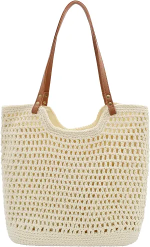 TeeYee Boho Crochet Summer Handbag Handmade Cotton Rope Knit Shoulder Bags for Women Bohemia Tote for Travel